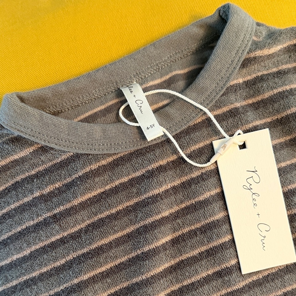 Rylee + Cru Kids Striped Lounge Set in Sagey Green and Cream stripes - Picture 2 of 6